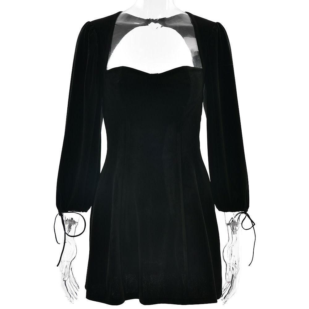 Women's New Hot Girl Solid Color Cuff Tie‑Up Open Back Sexy Slim Fit Bodycon Mini Dress_ecoleips.com