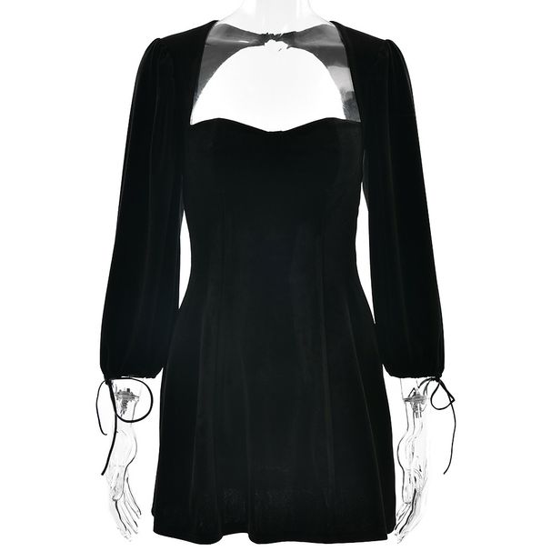 Women's New Hot Girl Solid Color Cuff Tie‑Up Open Back Sexy Slim Fit Bodycon Mini Dress_ecoleips.com