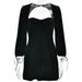 Women's New Hot Girl Solid Color Cuff Tie‑Up Open Back Sexy Slim Fit Bodycon Mini Dress_ecoleips.com