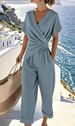 Women's Clothing Solid Color Irregular Short Sleeve Suit American Style Summer Fashion_ecoleips.com