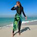 Muslim Swimsuit Conservative Long Sleeve Thermal Spring Swimsuit Women's One Piece Swimwear With Skirt Zipper Design Fashionable_ecoleips.com