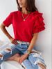 Women Summer Ruffles Short Sleeve Loose T Shirt Chic Elegant Solid O Neck Tops Casual Simple All Match Tee Streetwear Blouse_ecoleips.com
