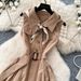 French Style Women's Sleeveless A-Line Dress High Waisted Slimming Elegant Khaki Summer Dress_ecoleips.com