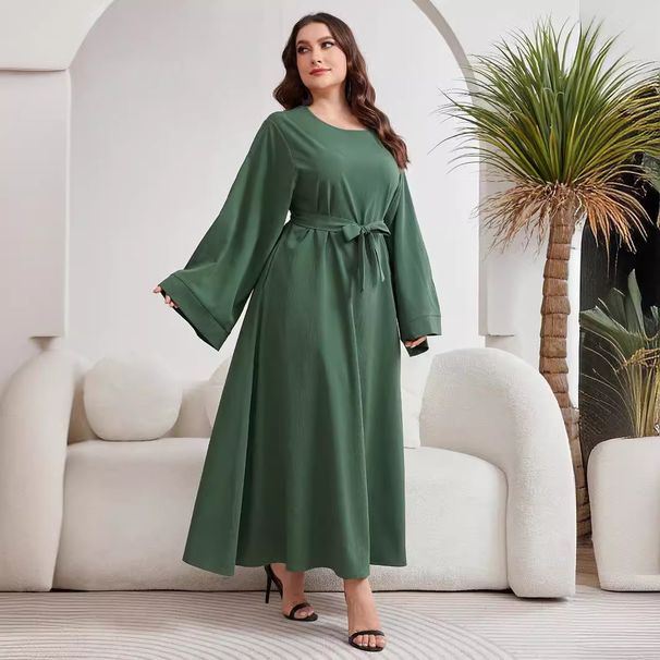Muslim Women Solid Color Flare Sleeve Abaya Dress Kaftan Robe Femme Clothing MSL129_ecoleips.com