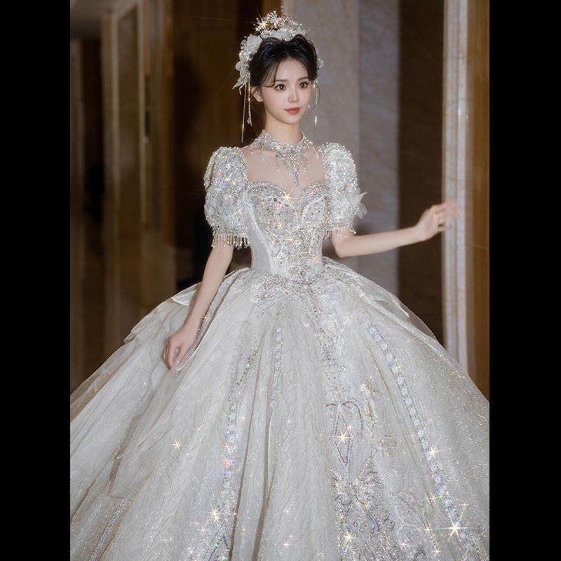 Women's Clothing Wedding Dress Bride High Quality Texture Heavy Work Luxury Long Tail Small High End Main Dress_ecoleips.com