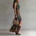 Retro Patchwork Print Asymmetrical Long Dress Slim Fitting High Slit American Style Women's Dress New_ecoleips.com