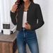 Women's Clothing Autumn/Winter Fashionable Unbuttoned Solid Color Jacquard Cardigan Short Coat Stand Collar Outerwear_ecoleips.com