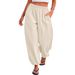2026 Women Balloon Loose Long Pants, Elastic Waist Wide Leg Pleated Harem Pants Casual Stylish Lantern Trousers_ecoleips.com