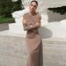 2025 Autumn New Fashion Elegant Slim Fit Wrinkled Irregular Solid Color Long Sleeve Dress Wholesale_ecoleips.com