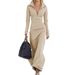 Long Sleeve Zip-Up V-Neck Dress – Minimalist Elegance In Soft Jersey Fabric_ecoleips.com