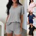 Women's Short Sleeve V Neck Casual Solid Color Fashion Suit Relaxed Everyday Wear Versatile Comfortable Feshion Trend_ecoleips.com