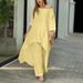Women's Clothing Women's Plus Size Fashion Casual Set Cotton Linen Long Sleeved Top With Wide Leg Pants Two Piece Irregular Design_ecoleips.com