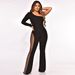 Voya Women's Spring/Summer New Style European And American Women's Clothing Fashion Mesh Patchwork With Rhinestones Jumpsuit Pants_ecoleips.com