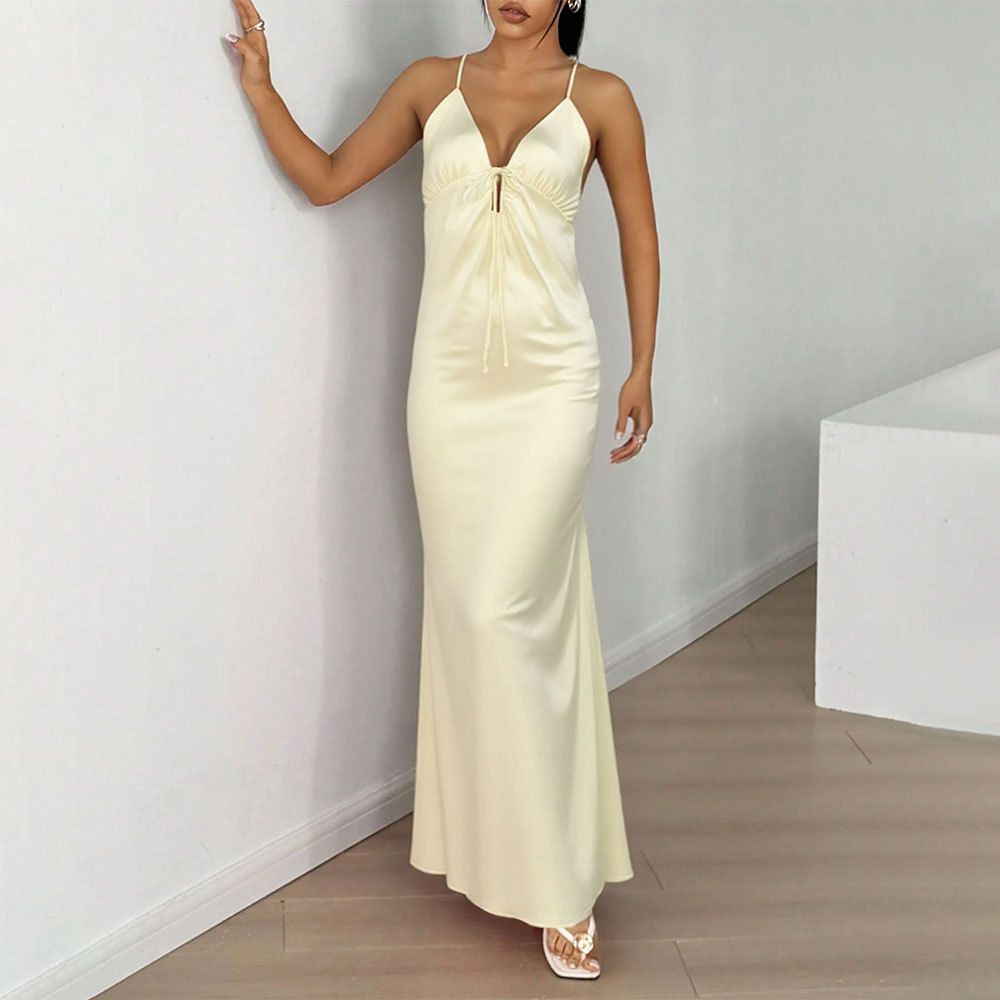 Voya Women's Fashion Socialite Style Dress, Summer Backless V-neck, High-end Temperament Dress_ecoleips.com