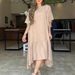 Women's Clothing Women's Summer Style Loose Casual Stitching Solid Color Short Sleeved Cotton And Linen Dress_ecoleips.com
