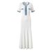 Foreign Trade Brand European And American Popular Long Robe Knitted Dress With Short Sleeves, Elegant V-neck,_ecoleips.com