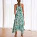 Women's Clothing Halterneck Sleeveless V Neck Printed Long Skirt Dress_ecoleips.com