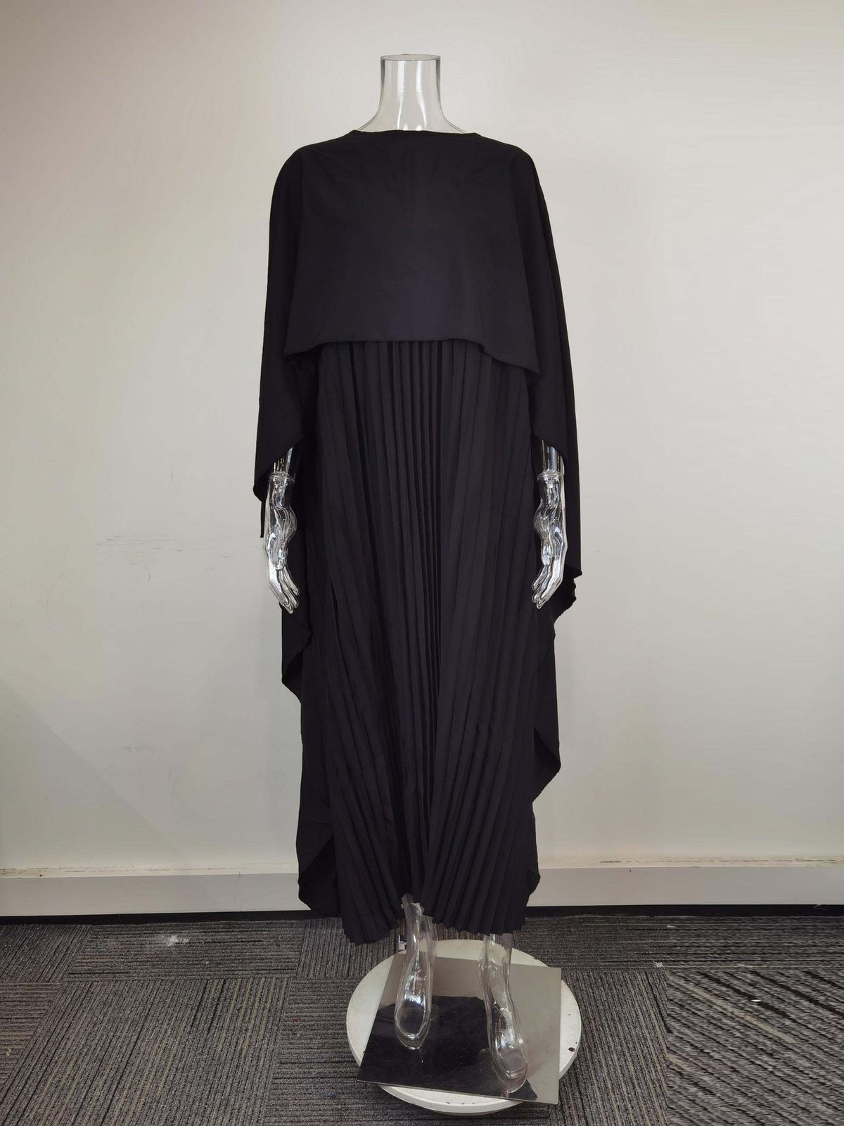 K New Solid Color Loose Bat Sleeves With Pleats, Irregular Slimming, Elegant Long Skirt Fashion Set_ecoleips.com