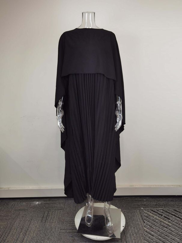 K New Solid Color Loose Bat Sleeves With Pleats, Irregular Slimming, Elegant Long Skirt Fashion Set_ecoleips.com