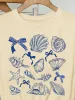 Summer American Retro Y2k Marine Animal Conch Bow Pattern T-shirt Women's Loose Round Neck Street Clothing Half-sleeved Top_ecoleips.com