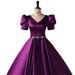 Women's Clothing Lavender Performance Gown For Hosts & Vocalists – Deep V-Neck Ball Gown With Lace-Up Back (XS-XXXL, Puffy Sleeves, High Waist)_ecoleips.com