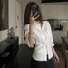 Linen Medium-sleeved Shirt Women's 2026 Summer New Natural Pleated Shirt Waist Top_ecoleips.com