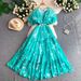 Women's French Style Floral Print Dress Elegant Romantic round Neck Lantern Sleeve Flowy Chiffon Maxi Summer Dress_ecoleips.com