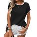 Classic Knit Short Sleeve Top For Women, Contrast Trim Casual Crewneck Pullover_ecoleips.com