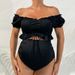 Women's Clothing Loose Belly Covering Split Swimsuit Solid Color Off Shoulder Short Sleeved Tube Top Two Piece Bikini_ecoleips.com