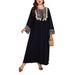 Ethnic Embroidered Maxi Dress With Sequins - Long Sleeve A-Line Dress For Women, Boho Travel Dress (0XL-4XL, Black)_ecoleips.com