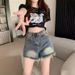 Raw Edge Denim For Women, Spring 2023 New Style, American Retro Hot Girl Loose Straight Shorts_ecoleips.com