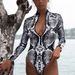 Women's Long Sleeved Swimsuit Snake Print One Piece Bikini_ecoleips.com