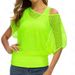 Women's Spring Summer Casual Solid Color Retro Fishnet T-Shirt And Vest Set Hollow Out Design Two Piece Set_ecoleips.com
