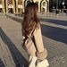 Autumn And Winter Woolen Jacket Short Coat Cuffs Fluff V Lace-up Solid Color Large Lapel_ecoleips.com