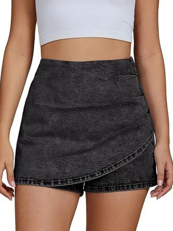 K Women's Denim High Waisted Fashionable Casual Stretch Denim Skirt Paired With Shorts Asymmetrical Wrap Around The Body_ecoleips.com