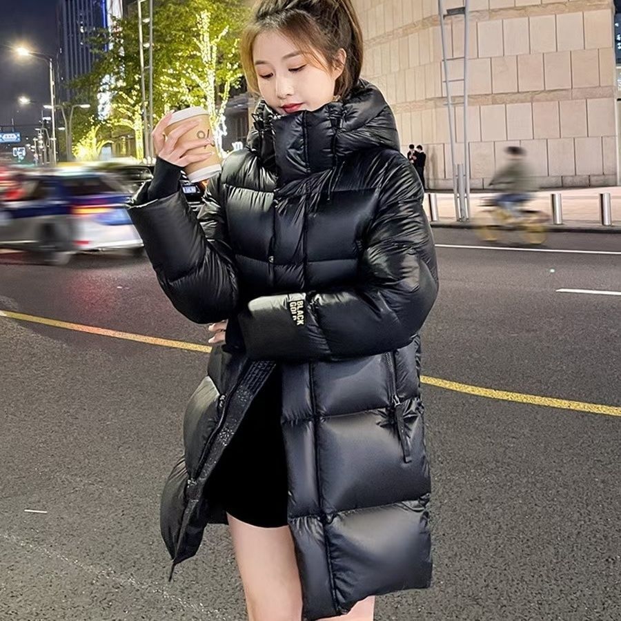 "Black & Gold Mid-Length Down Coat For Women & Men - Windproof Winter Jacket With Detachable Hood, Ultra-Warm Duck Down Slimming Silhouette_ecoleips.com