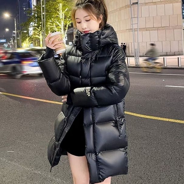 "Black & Gold Mid-Length Down Coat For Women & Men - Windproof Winter Jacket With Detachable Hood, Ultra-Warm Duck Down Slimming Silhouette_ecoleips.com