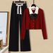 Women's Clothing Elegant Bow-Knot Red Sweater With Casual Pants Two-Piece Set, Autumn Women's Outfit, Chic And Stylish_ecoleips.com