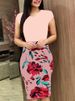 Women's Color Block Floral Bodycon Midi Dress – Plus Size Slim Fit Casual Fall Party Dress 2026_ecoleips.com