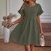 Crew Neck Loose Cotton And Linen Pocket Dress_ecoleips.com