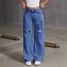 Women's High Street Ripped Straight Leg Jeans - Loose Fit Vintage Washed Denim Pants For Casual & Everyday Wear_ecoleips.com