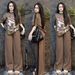 Southeast Asian Style Women's Summer Fashion Set Cute Cartoon Leopard Print Wide Leg Pants And Short Sleaved Top Two Piece Outfit_ecoleips.com