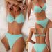 Women's Clothing New Candy Color Steel Ring Gathered Triangle Bikini Sexy Split Swimsuit Solid Color Bikini Women_ecoleips.com