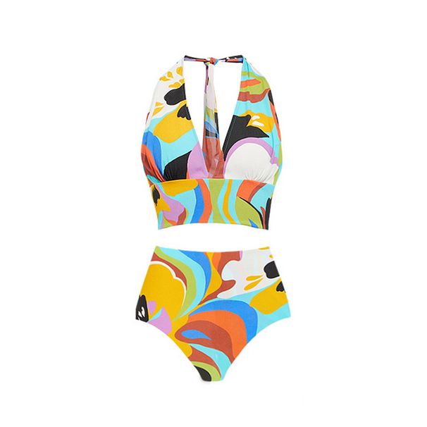 Women's Sexy Deep V-Neck Bikini Set - Floral Printed Swimsuit For Beach & Pool_ecoleips.com