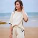 Women's Clothing Two Piece Sweater Set Knitted Pullover Top Wide Leg Shorts Sportswear Set_ecoleips.com