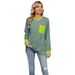 Women's 2025 Autumn/winter Round Neck Contrasting Pocket Slit Loose Top Long Sleeved T-shirt_ecoleips.com