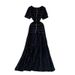 Women's European American Style High-End Light Luxury Beaded round Neck Dress Elegant Drape Knitted Patchwork Pleated Long Skirt for Summer_ecoleips.com