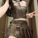 Fashion Hot Girl Style Halter Neck Leather Top + Design Sense Irregular Slimming Skirt Two-Piece Set For Women_ecoleips.com