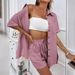 Women's Clothing Fashion Shorts Two Piece Solid Color Shirt Suit Women's Casual Loose Short Sleeved Single Row_ecoleips.com