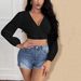 Voya Women's Clothing Design Sense V-neck Long Sleeved T-shirt Autumn And Winter Backless Sexy Versatile Short Top_ecoleips.com
